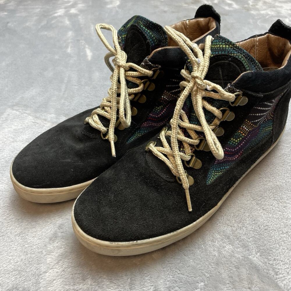 Inkkas Brisbane Camping Boots Womens 10 Black Suede Aboriginal Art Hi Top Hiking - Picture 2 of 11